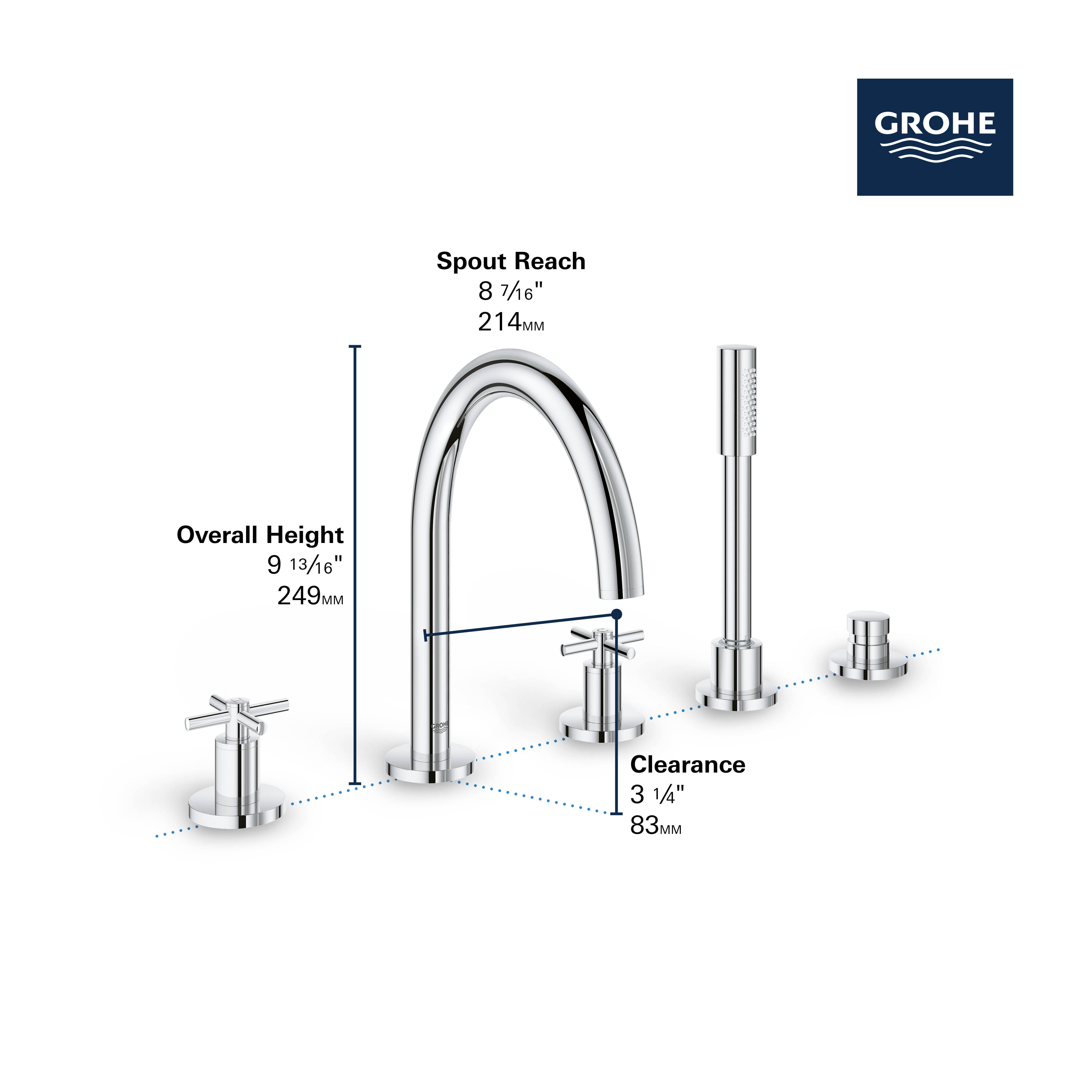 5-Hole 2-Handle Deck Mount Roman Tub Faucet with 1.75 GPM Hand Shower